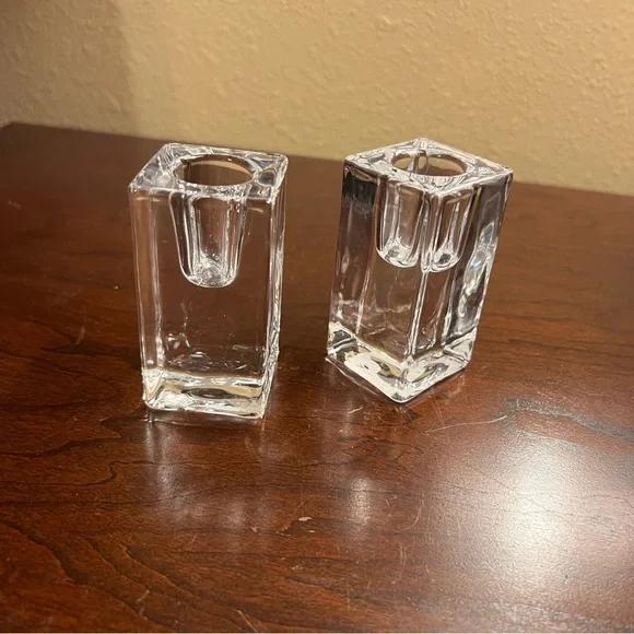 2 Clear Crystal Candle Holders - Picture 2 of 10